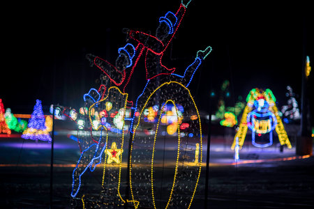 christmas decoration in the city at night, beautiful photo digital pictureの写真素材