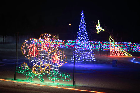 christmas lights on the street at night, beautiful photo digital pictureの写真素材