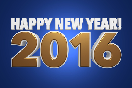 Happy New Year! 2016 in Gold and White Letters with a Blue Background