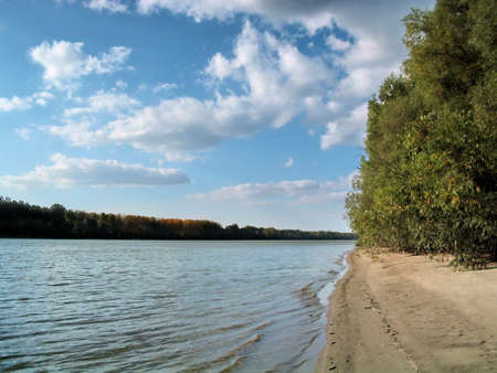 Autumn landscape on the riverの写真素材