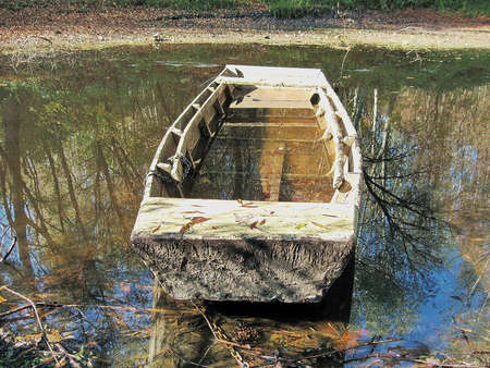 Boat on the river,autumnの写真素材