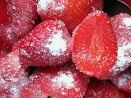 Sugar Strawberries brightly lit strawberries coated with sugar granulesの写真素材