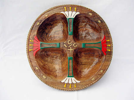 Decorative wooden bowl,ORNAMENT SCULPTURE IN PAINTED WOODの写真素材