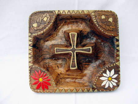 Decorative wooden bowl,ORNAMENT SCULPTURE IN PAINTED WOODの写真素材