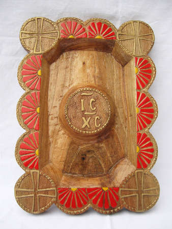 Decorative wooden bowl,ORNAMENT SCULPTURE IN PAINTED WOODの写真素材