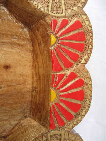 Decorative wooden bowl,ORNAMENT SCULPTURE IN PAINTED WOOD,detailの写真素材