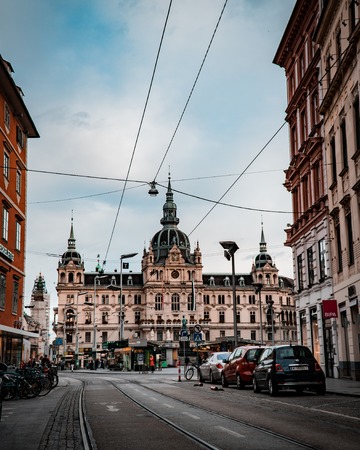 Town hall in Graz, Austria from far awayのeditorial素材