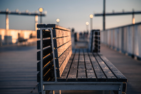 Benches at the boardwalk at Coney Islandの写真素材