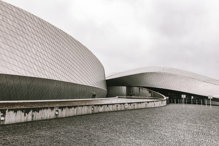 Kastrup, Denmark â February 5, 2017: The front entrance of the Danish National Aquarium and Oceanarium The Blue Planet, modern Scandinavian architecture by 3XNのeditorial素材