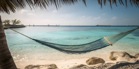 Hammock on the beach at Maldives. Panorama.の素材