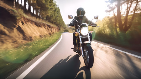 Motorcyclist riding a motorbike on a country road (motion blurred image)の素材
