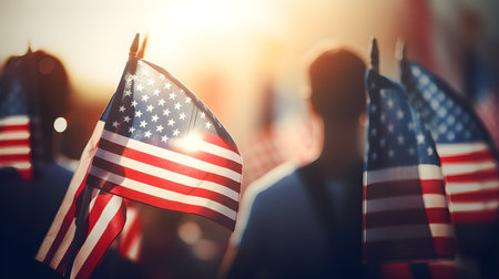 Patriotic background with american flags. 4th of Julyの素材