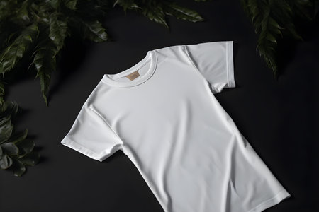 Blank white t-shirt mockup on black background, top viewの素材