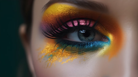 Close up of beautiful female eye with multicolored make-upの素材