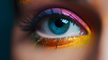 Close-up of beautiful woman's eye with bright make-upの素材