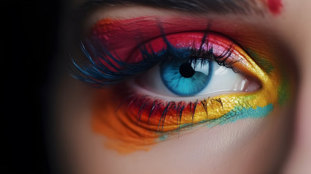 Close-up of beautiful woman's eye with multicolored makeup.の素材