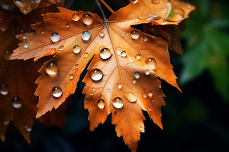 Maple leaf with water droplets on the leaves. Autumn backgroundの素材