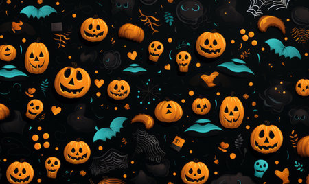 Halloween background with pumpkins, bats and spiders. Vector illustration.の素材