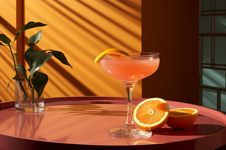 Cocktail with orange on the table. 3d rendering.の素材