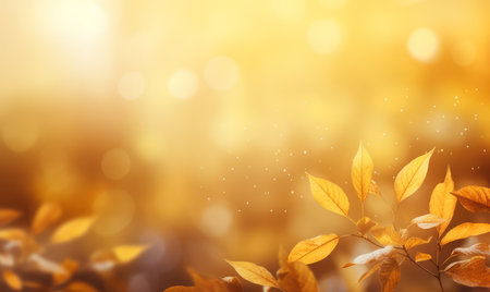 Autumn leaves on bokeh background with copy space for your textの素材