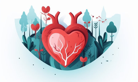 Human heart in the forest, vector illustration. Flat design style.の素材
