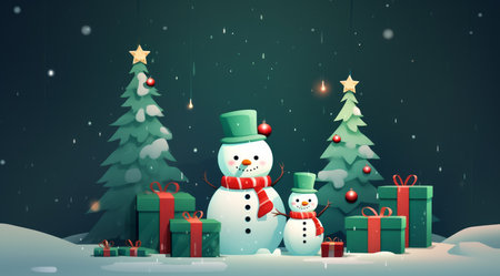 Christmas background with snowman and christmas tree. Vector illustration.の素材