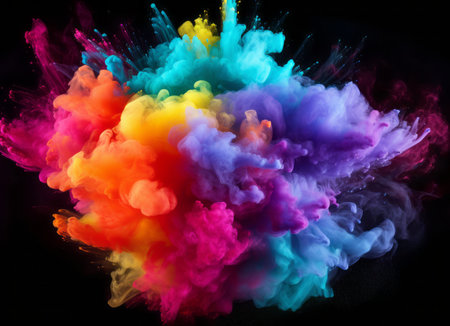 Colorful explosion of colored smoke on a black background. Abstract backgroundの素材