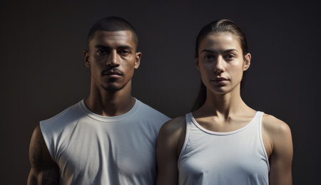 Portrait of a man and a woman in white t-shirtsの素材