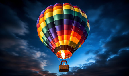 Hot air balloon with burning flame in the blue sky. 3d renderingの素材