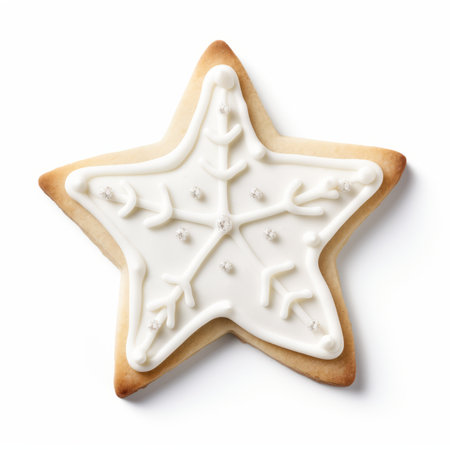 Christmas star cookie isolated on white background. Top view. Flat lay.の素材