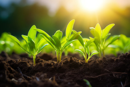 Green seedling illustrating concept of new life and natural growth in early springの素材