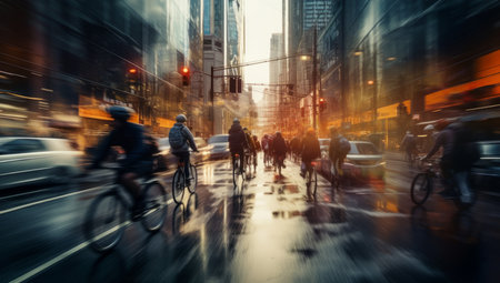 Bicyclists in the city. Intentional motion blurの素材