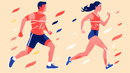 Running man and woman. Vector illustration in a flat style. Healthy lifestyle.の素材