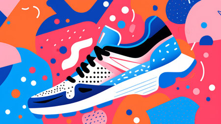 Sneakers on a colorful background. Vector illustration in flat styleの素材