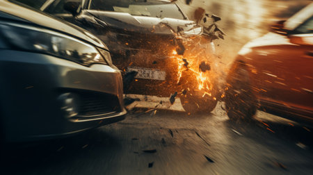 Car crash on the road with high speed motion blur. Traffic accidentの素材