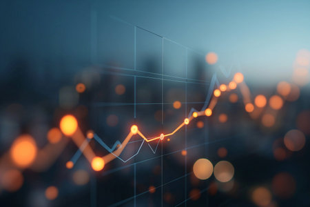 financial chart on blurred cityscape background,business and stock market conceptの素材