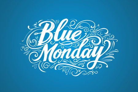 Blue background with hand-lettering and decorative elements. Vector illustration.の素材