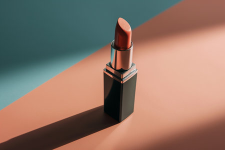 Lipstick on a pink and blue background with hard shadows.の素材