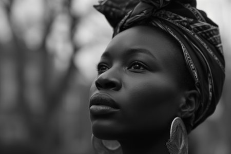 Portrait of a beautiful black African woman in a headscarfの素材