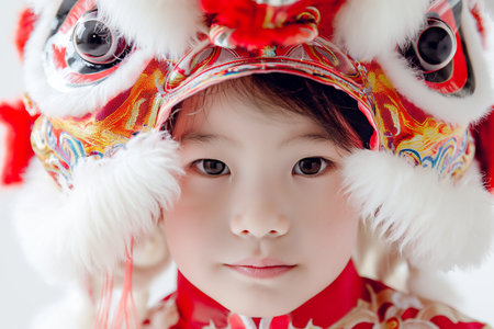 Closeup portrait of a cute asian girl wearing chinese costumeの素材