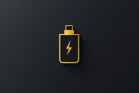 Charging battery icon on black background with shadow. Vector illustration.の素材