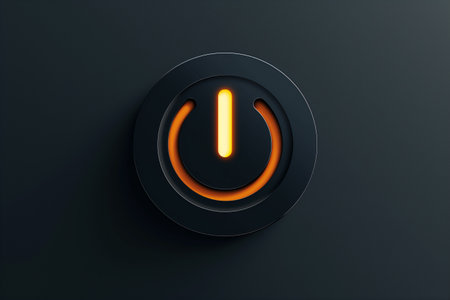 Power button on black background. 3d rendering. Computer digital drawing.の素材