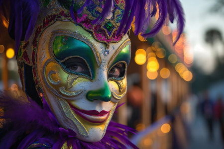 Participant in the Venice Carnival in Venice, Italy. The Venice Carnival is included in a list of intangible heritage by UNESCO.の素材