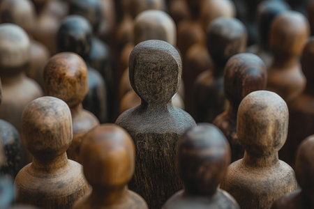 Wooden figures of people. The concept of teamwork and leadership.の素材