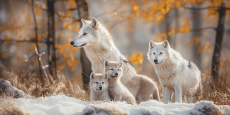 Group of wolves in the forest in winter. Beautiful winter landscape.の素材