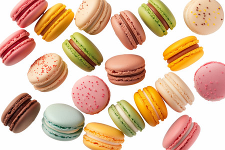 Colorful macaroons or macarons isolated on white backgroundの素材