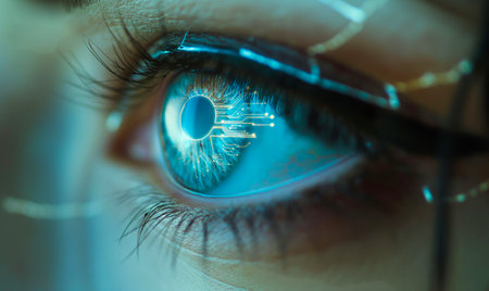 Human eye with microchip, close-up. Future technology conceptの素材