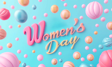 Happy Women's Day 3d background with pink and blue balloons, vector illustrationの素材