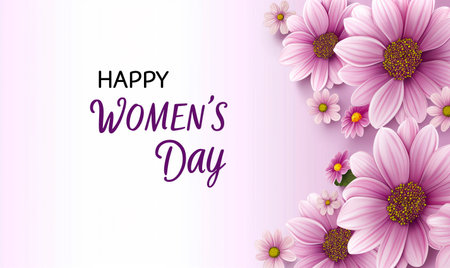 Happy Women's Day. Greeting card with flowers. Vector illustrationの素材