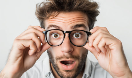 Portrait of a funny man with eyeglasses on white backgroundの素材